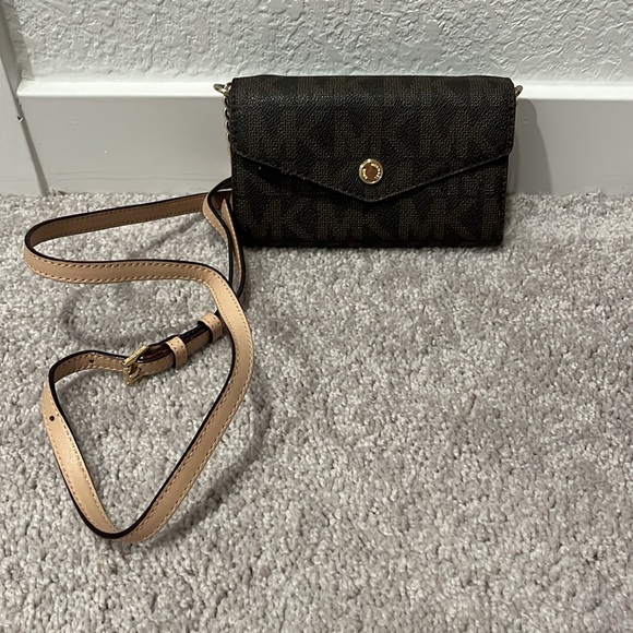 Michael Kors Crossbody Wallet - Chocolate Brown with MK Logo - Picture 3 of 4